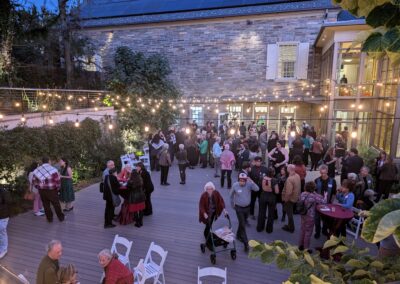 A standing reception in a garden space at an event venue in Washington DC